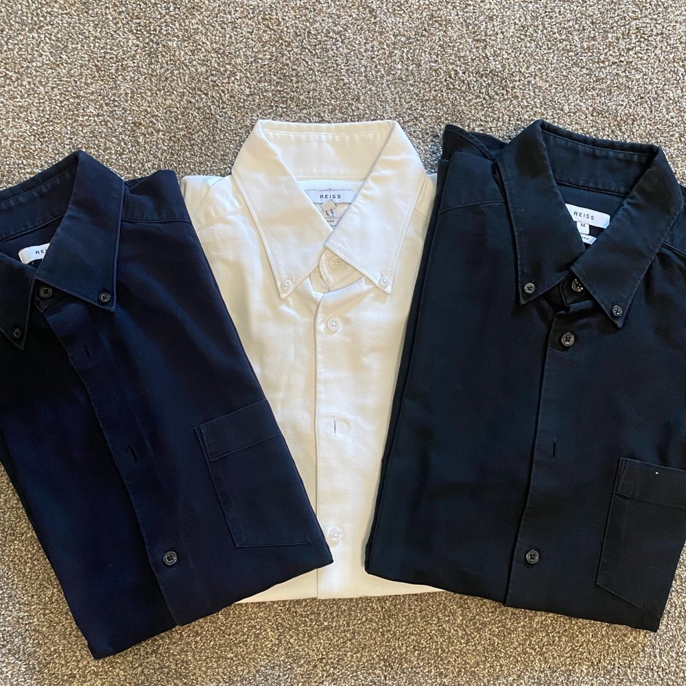 3 Reiss Mens Size Medium Slim Fit Button Down Long Sleeve Cotton Dress Shirts